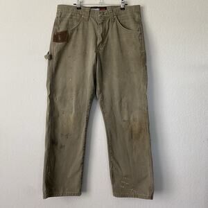 Mens Wrangler Riggs Workwear Brown THRASHED Straight 33x30 Carpenter Utility‎